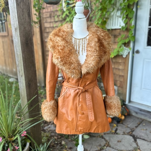 Jackets & Blazers - VTG Brown Leather Fur Penny Lane Coat